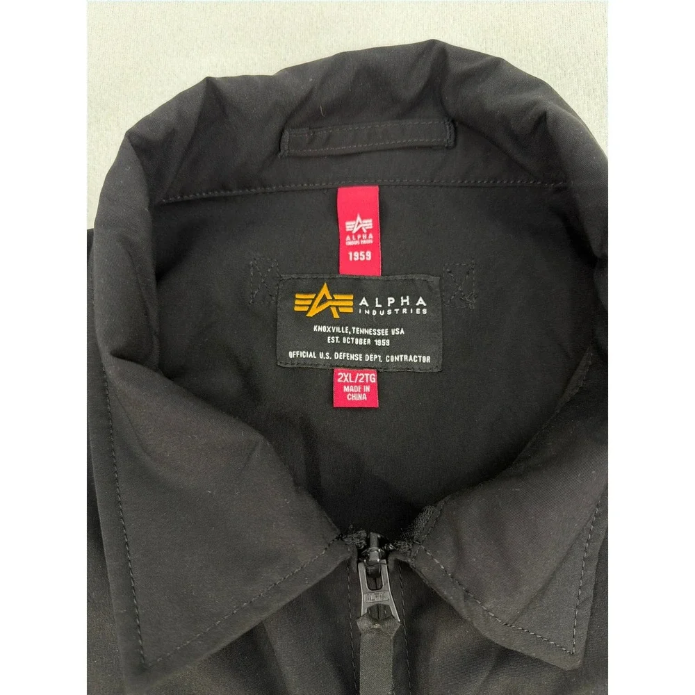Alpha Industries Mens Full Zip Nylon Cargo Tactical Field Shirt Jacket Black 2XL